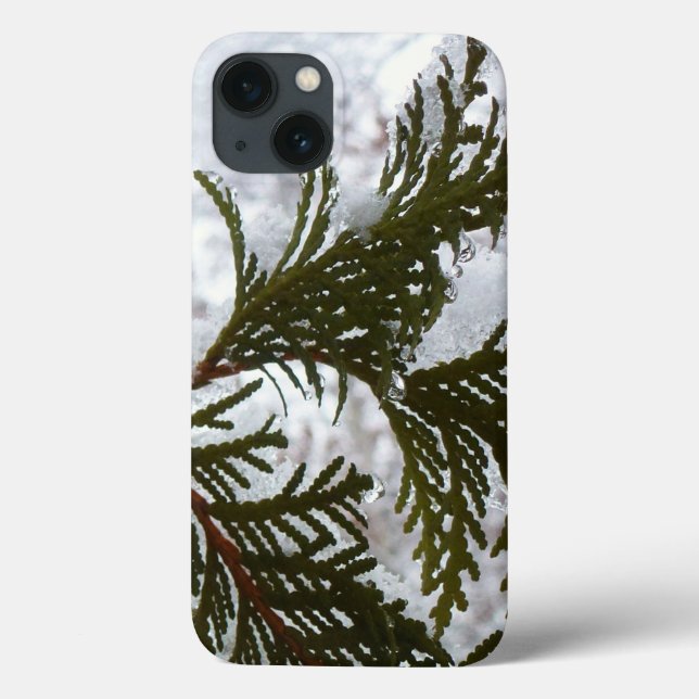 Funda De Case-Mate Para iPhone Nieve en ramas verdes (Reverso)