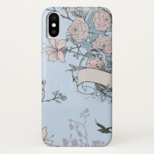 Funda Para iPhone X Nieves rosadas de estilo asiático y Rosas sobre az
