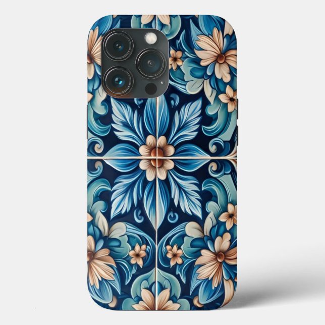 Funda De Case-Mate Para iPhone Nilo azul mediterráneo con patrón de flor (Reverso )