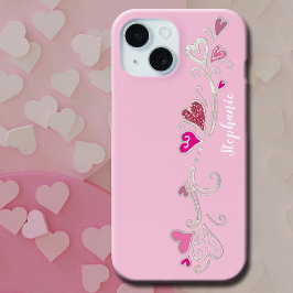 Funda Para iPhone 15 Niña Purpurina del corazón rosado