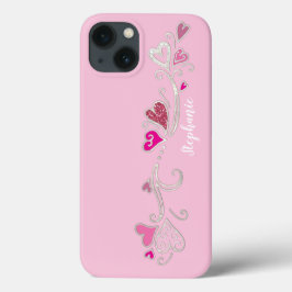Funda Para iPhone 13 Niña Purpurina del corazón rosado