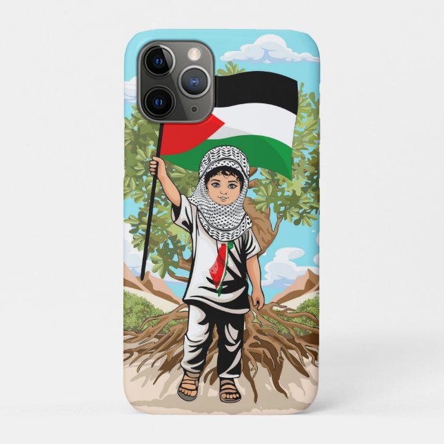 Funda De Case-Mate Para iPhone Niño con bandera palestina de Keffiyeh y olivo (Reverso)