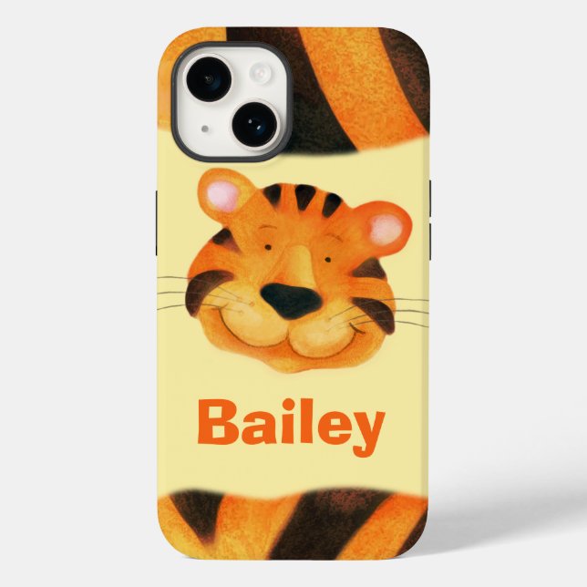 Funda De Case-Mate Para iPhone Niños nombrados naranjas de la cara del tigre (Reverso )