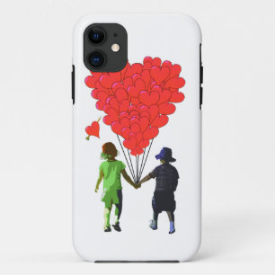 Funda Para iPhone 11 Niños sosteniendo manos y globos con forma de cora