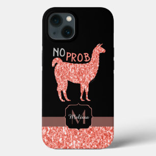 Funda Para iPhone 13 No Prob Llama purpurina de coral rosa Esparcen Mon