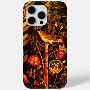 Funda Para iPhone 15 Pro Max NOCHE CON ROSAS MONOGRAMA, amarillo negro rojo