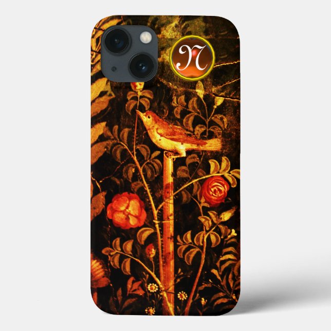 Funda De Case-Mate Para iPhone NOCHE CON ROSAS MONOGRAMA, amarillo negro rojo (Reverso)