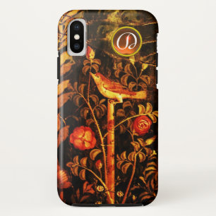 Funda Para iPhone XS NOCHE CON ROSAS MONOGRAMA, amarillo negro rojo