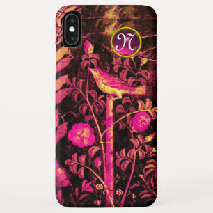Funda Para iPhone XS Max NOCHE CON ROSAS MONOGRAMA, amarillo negro rosado