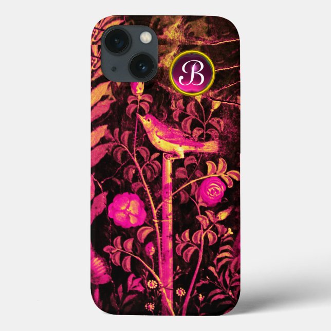 Funda De Case-Mate Para iPhone NOCHE CON ROSAS MONOGRAMA, amarillo negro rosado (Reverso)