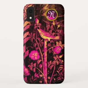 Funda Para iPhone XR NOCHE CON ROSAS MONOGRAMA, amarillo negro rosado