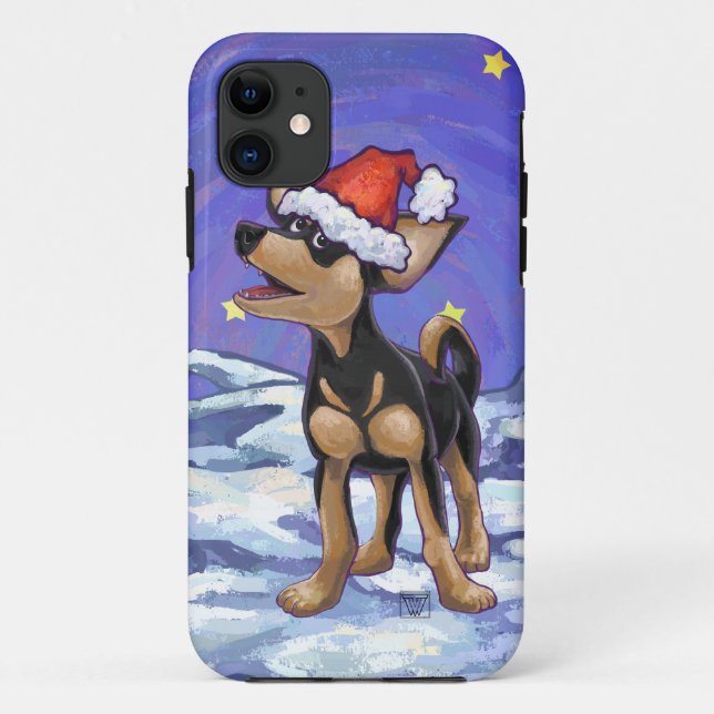 Funda De Case-Mate Para iPhone Noche estrellada de Chihuhua en Santa Hat (Reverso)