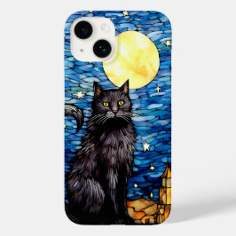 Funda Para iPhone 14 De Case-Mate Noche estrellada de gato negro de vidrio manchado