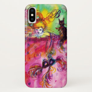 FUNDA PARA iPhone X NOCHE MASQUERADE / DAMA CON MONOGRAMA CAT NEGRO