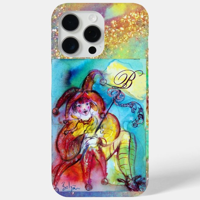 FUNDA DE Case-Mate PARA iPhone NOCHE MASQUERADE / JESTER MONOGRAM AMARILLO ROJO (Reverso )