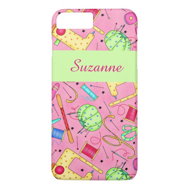 Funda De Case-Mate Para iPhone Nociones de coser rosado Nombre de arte personaliz (Reverso)