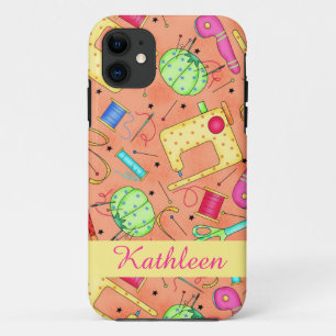 Funda Para iPhone 11 Nociones de costura de naranja Nombre de arte pers