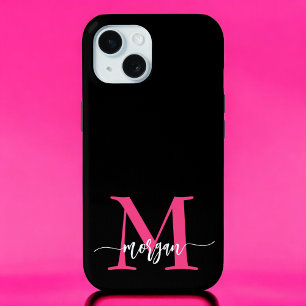 Funda Para iPhone 15 Nombra de Monograma del guión moderno rosado calie