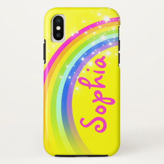 Funda Para iPhone X Nombrado 6 letras arco iris amarillo estuche de ip