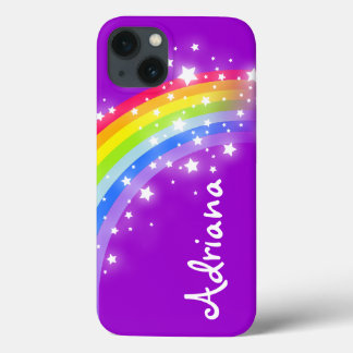 Funda Para iPhone 13 Nombrado 7 letras arco iris chicas púrpura caso ip