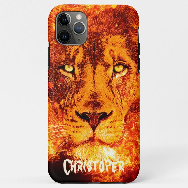 Funda De Case-Mate Para iPhone Nombrado Flaming Lion Face (Reverso)