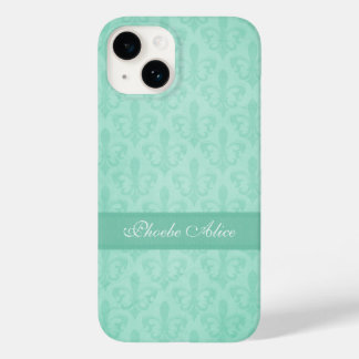 Funda Para iPhone 14 De Case-Mate Nombrado Fleur de Lis damask color verde