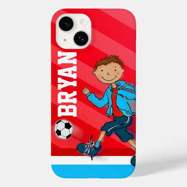 Funda De Case-Mate Para iPhone Nombrar al chico del fútbol rojo (Reverso )