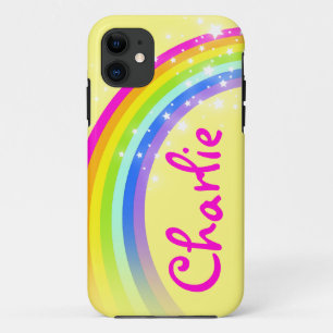 Funda Para iPhone 11 Nombre 7 letra arco iris caso de iphone amarillo