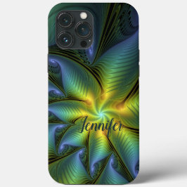 Funda Para iPhone 13 Pro Max Nombre abstracto de estrella brillante azul verde 