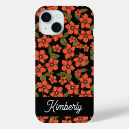 Funda Para iPhone 15 Nombre acuarela flores rojas