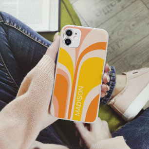 Funda Para iPhone 13 Nombre Amarillo Naranja Melocotón Abstracto Retro