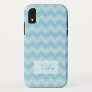 Funda Para iPhone XR Nombre azul con motivos Zigzag inicial