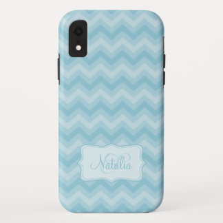Funda Para iPhone XR Nombre azul con motivos Zigzag inicial