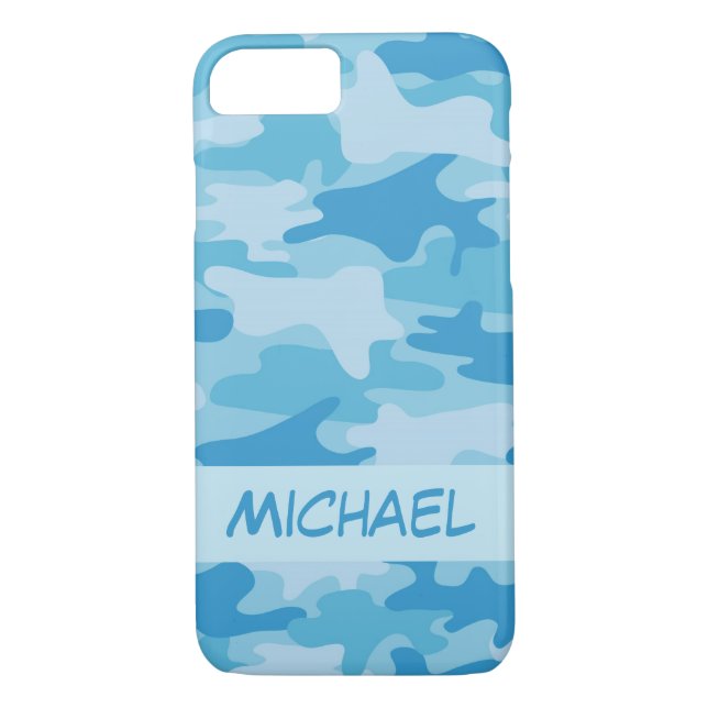Funda De Case-Mate Para iPhone Nombre azul del camuflaje de Camo personalizado (Reverso)