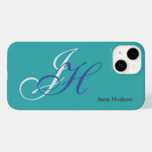 Funda Para iPhone 14 De Case-Mate Nombre azul Monograma Iniciales Simple Plain