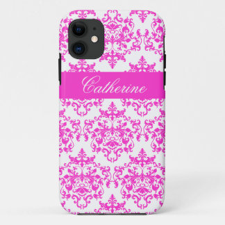 Funda Para iPhone 11 Nombre blanco rosado de los chicas del damasco