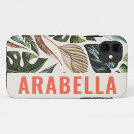 Funda Para iPhone 11 Nombre botánico personalizado de hoja tropical