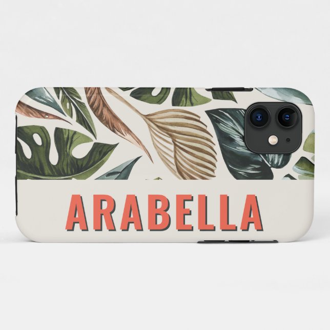 Funda De Case-Mate Para iPhone Nombre botánico personalizado de hoja tropical (Reverso (horizontal))