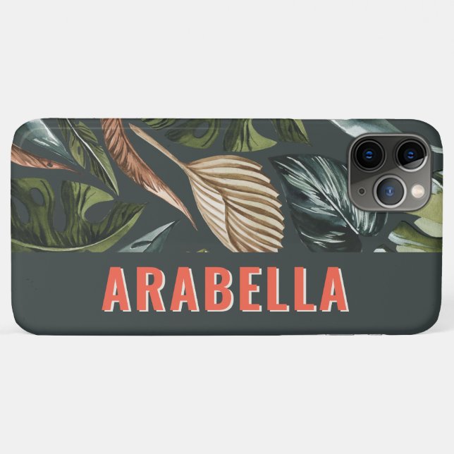 Funda De Case-Mate Para iPhone Nombre botánico personalizado de hoja tropical (Reverso (horizontal))