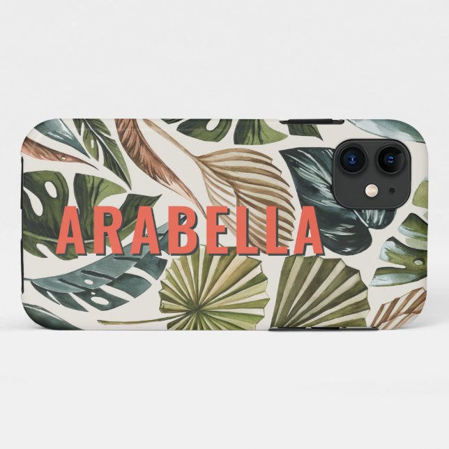 Funda De Case-Mate Para iPhone Nombre botánico personalizado de hoja tropical (Reverso (horizontal))