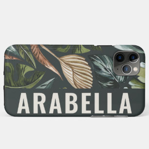 Funda Para iPhone 11 Pro Max Nombre botánico personalizado de hoja tropical