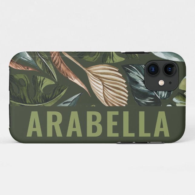 Funda De Case-Mate Para iPhone Nombre botánico personalizado de hoja tropical (Reverso (horizontal))