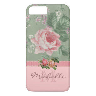 Funda Para iPhone 8 Plus/7 Plus Nombre color de rosa floral del monograma del rosa