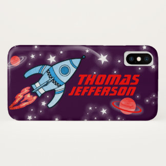 Funda Para iPhone X Nombre completo cohete espacial púrpura rojo azul 