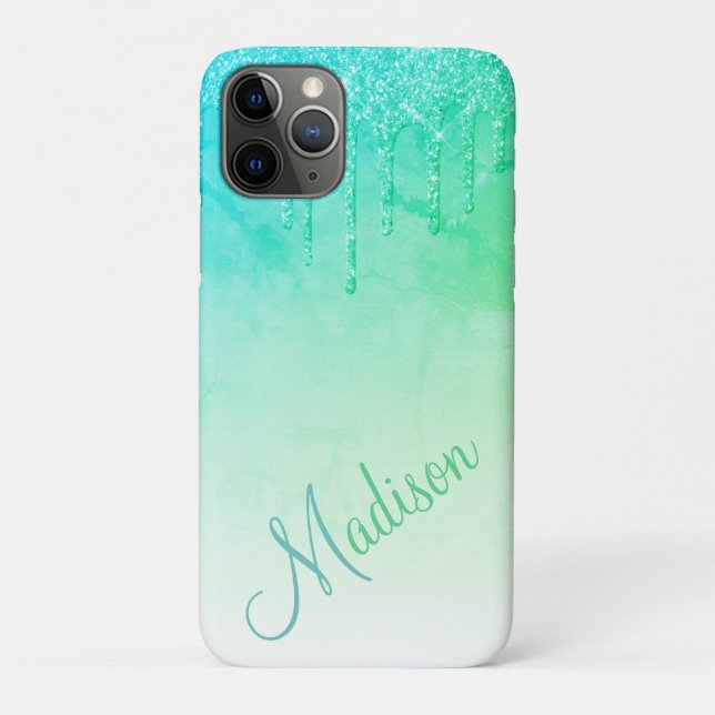 Funda De Case-Mate Para iPhone Nombre con destellos ombré glam verde (Reverso)