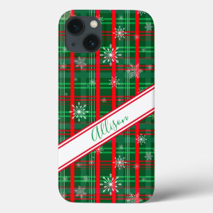 Funda Para iPhone 13 Nombre con letra personalizada de Cuadros Verdes d
