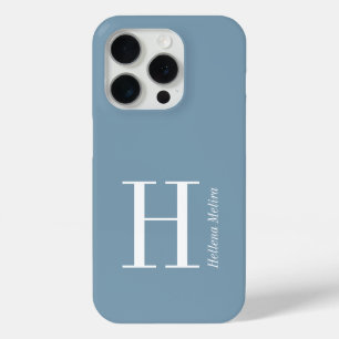 Funda Para iPhone 15 Pro Nombre con Monograma Blanco Costero Azul Moderno