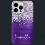 Funda Para iPhone 14 Pro Max De Case-Mate Nombre de Amethyst Glam Purpurina Sparkly Silver<br><div class="desc">Personalizar el guión de estilo manuscrito moderno para crear tu propio funda. Añadir un primer monograma para crear una combinación inicial de nombre. El purpurina de plata de la fatua Girly y el arte digital de Relieve metalizado metalizado de ametisto púrpura se imprimirá como una foto.</div>