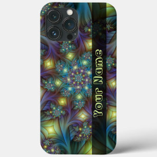 Funda Para iPhone 13 Pro Max Nombre de arte fractal azul púrpura ilustrado