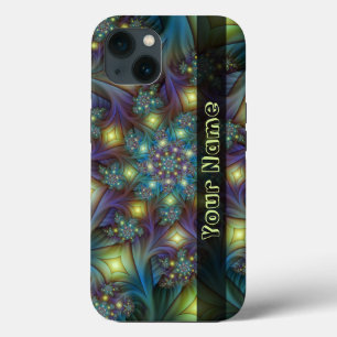 Funda Para iPhone 13 Nombre de arte fractal azul púrpura ilustrado